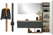 Garderoben-Set 6-tlg. in moderner Frontansicht mit Spiegel, Kleiderhaken, Schrank und Dekoration.