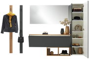 Garderoben-Set 6-tlg. in moderner Frontansicht mit Spiegel, Kleiderhaken, Schrank und Dekoration.