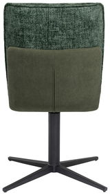 Rückansicht eines grünen Stuhls mit schwarzem Metallfuß