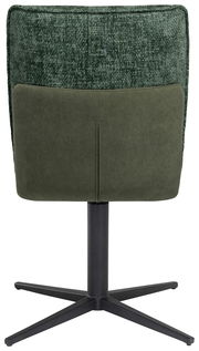 Rückansicht eines grünen Stuhls mit schwarzem Metallfuß