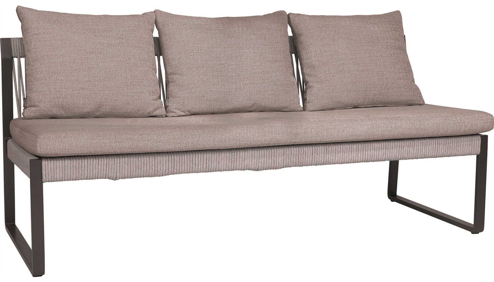Stern 3-Sitzer Loungelement TAMMO 3-Sitzer Loungeelement in seitlicher Perspektive mit grauen Kissen und modernem Metallrahmen