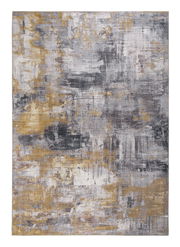 Moderner Teppich mit abstraktem Design in Grau- und Goldtönen, Draufsicht