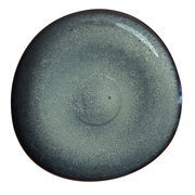 Graue Kaffeeuntertasse Lave aus Keramik, von oben betrachtet, mit einer glatten, gesprenkelten Oberfläche.