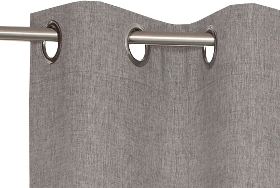 Esprit Ösenschal E-HARP Grauer Ösenschal 140x250cm, Nahaufnahme von oben mit Metallösen auf einer Gardinenstange