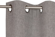 Grauer Ösenschal 140x250cm, Nahaufnahme von oben mit Metallösen auf einer Gardinenstange