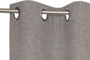 Grauer Ösenschal 140x250cm, Nahaufnahme von oben mit Metallösen auf einer Gardinenstange