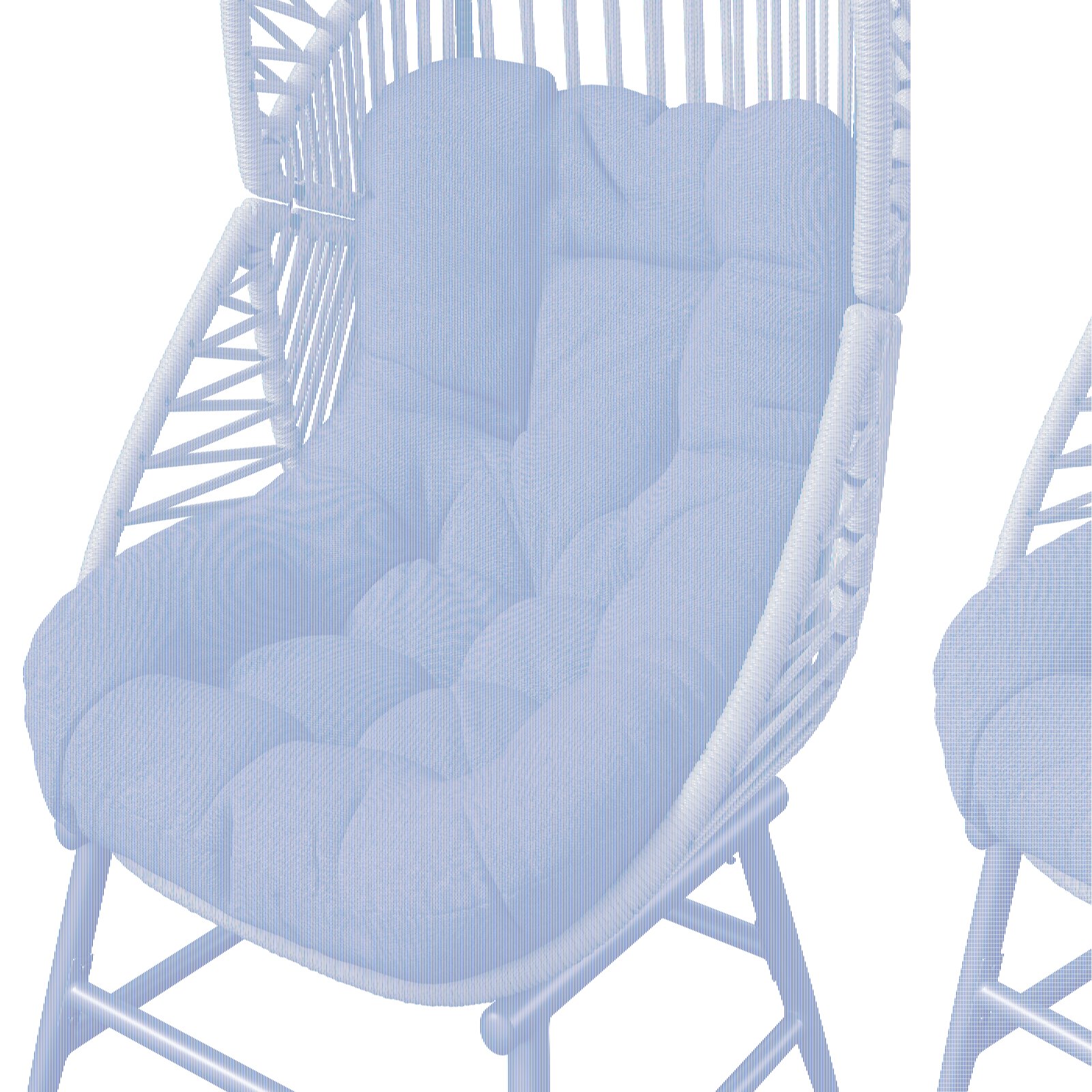 Gartensessel mit grünem Geflecht und grauem, gepolstertem Sitzkissen, seitliche Perspektive