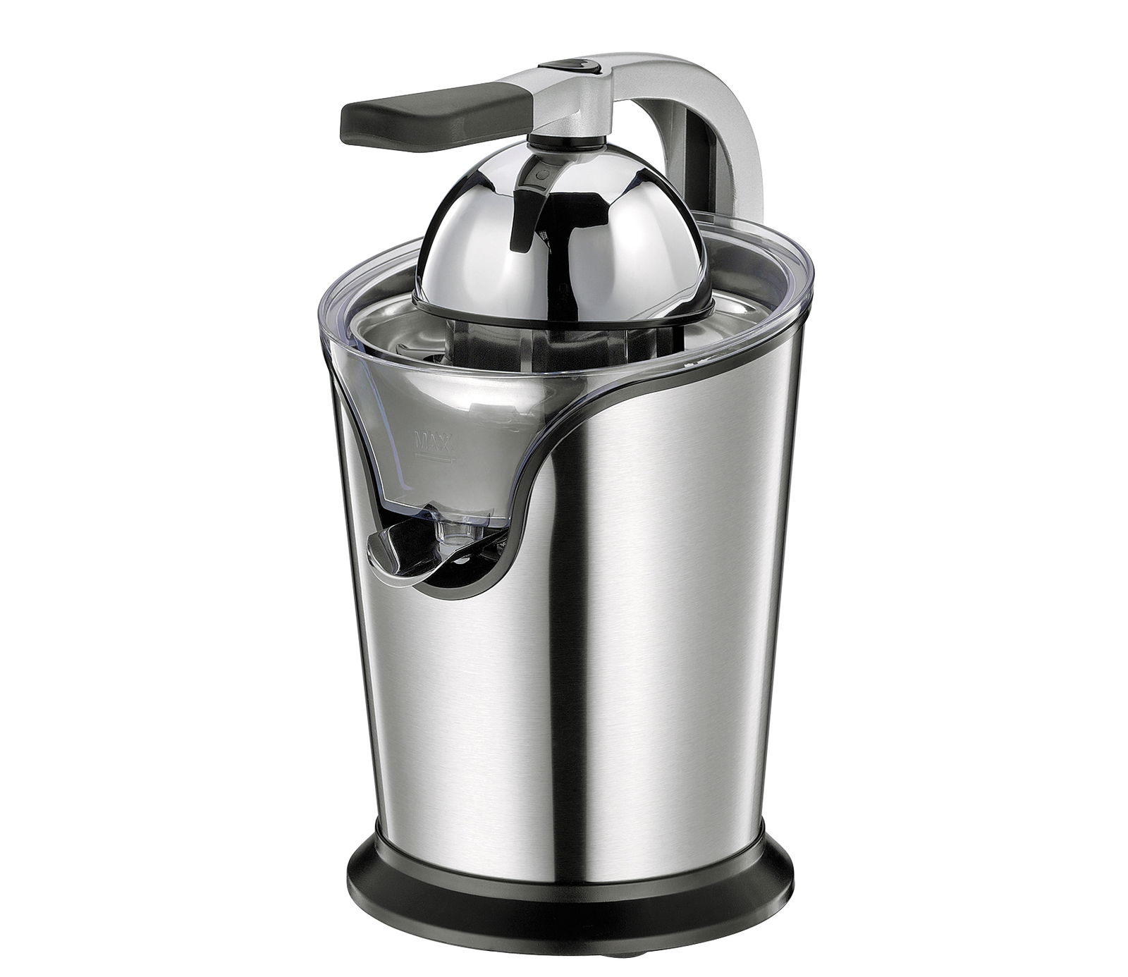 Elektrische Saftpresse Portofino aus Edelstahl, seitliche Perspektive