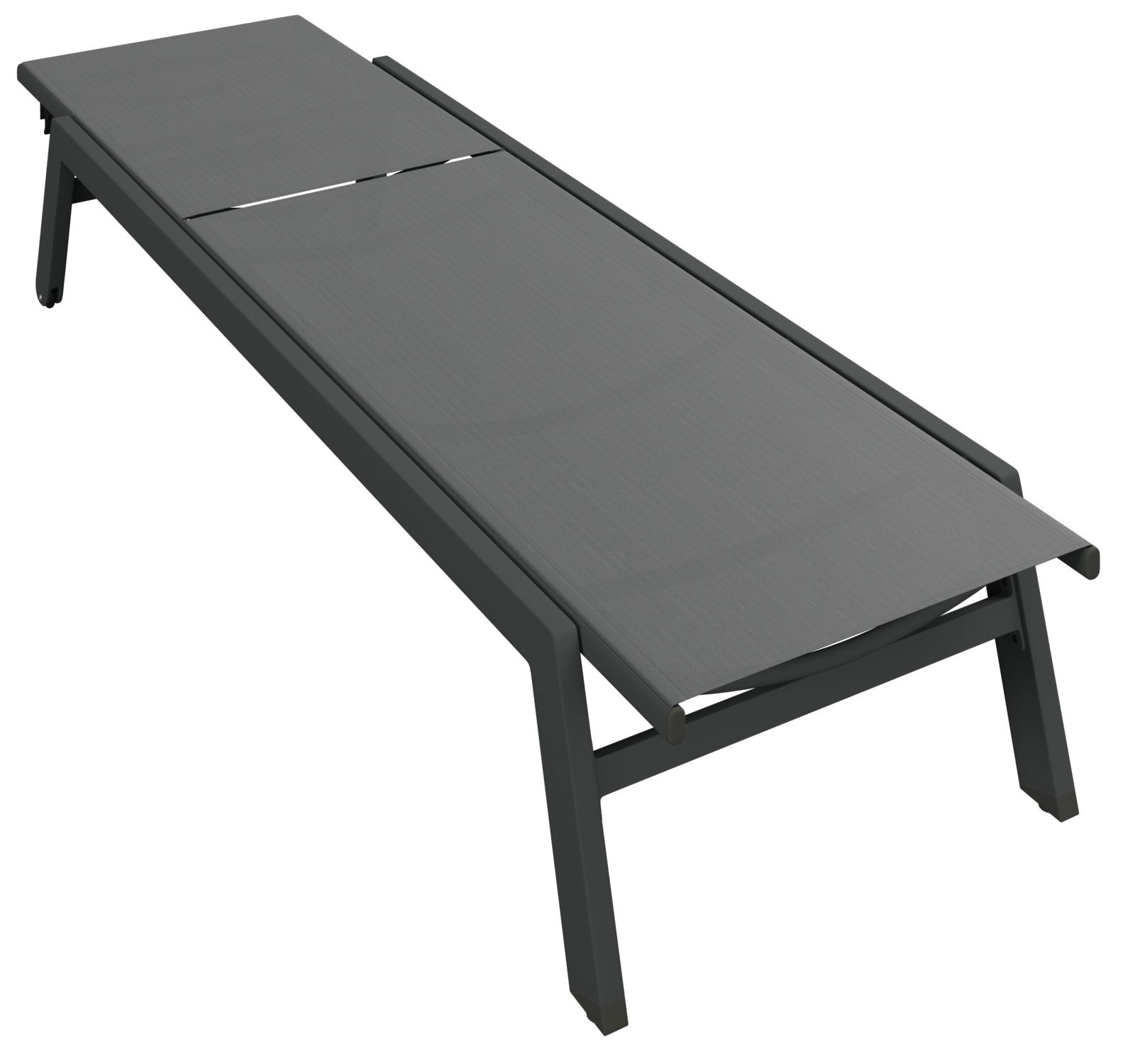 Moderne Sonnenliege aus Metall in seitlicher Perspektive