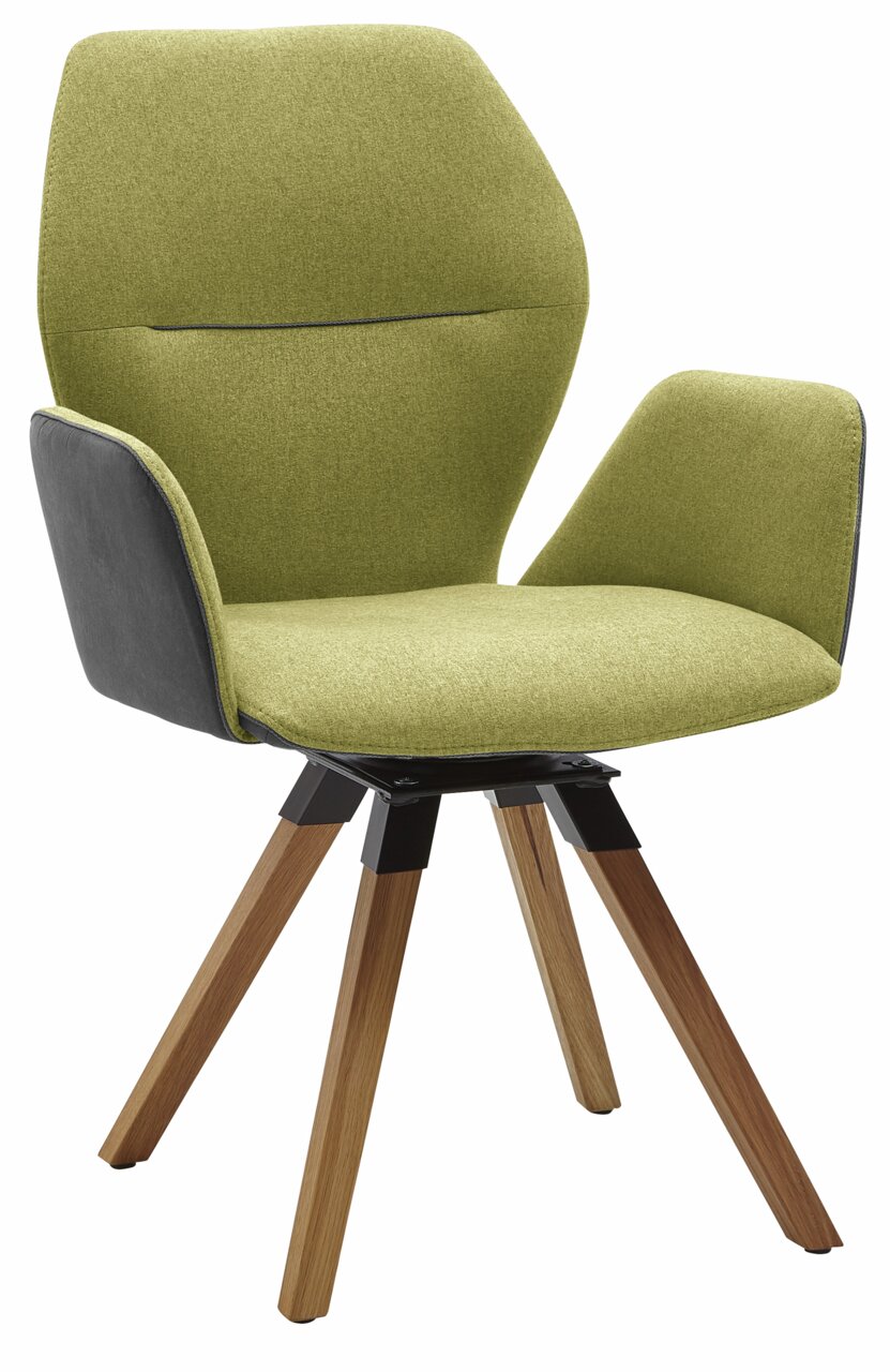 Valnatura Armlehnenstuhl PIANO Moderner Armlehnenstuhl mit olivgrünem Stoffbezug und Holzbeinen, seitliche Perspektive