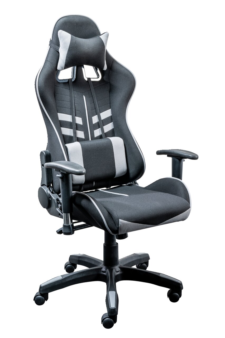 XORA Gaming Stuhl BETTZY Ergonomischer Gaming-Stuhl in Schwarz und Grau mit verstellbaren Armlehnen und Kopfstütze, seitliche Perspektive