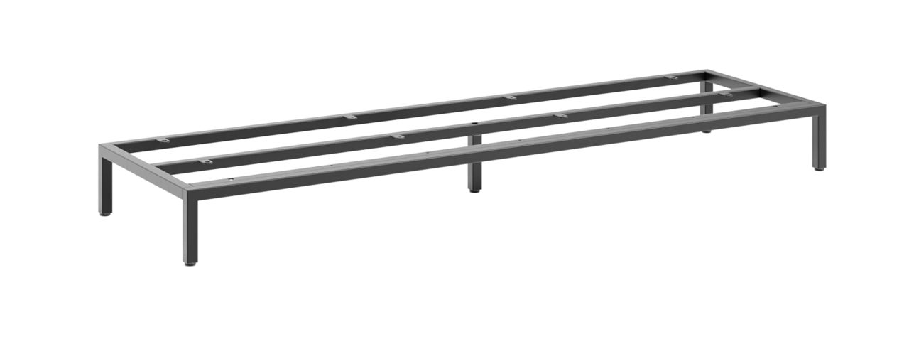 Novel metalen onderstel MALIN Metalluntergestell in seitlicher Perspektive, rechteckige Form mit vier Beinen und Querstreben.