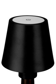 Schwarze Akku-Tischleuchte mit modernem Design, Ansicht von oben.