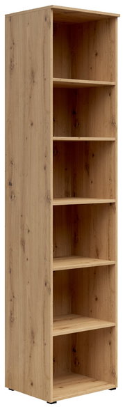 Holzregal mit fünf offenen Fächern, seitliche Perspektive
