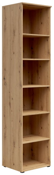 Holzregal mit fünf offenen Fächern, seitliche Perspektive