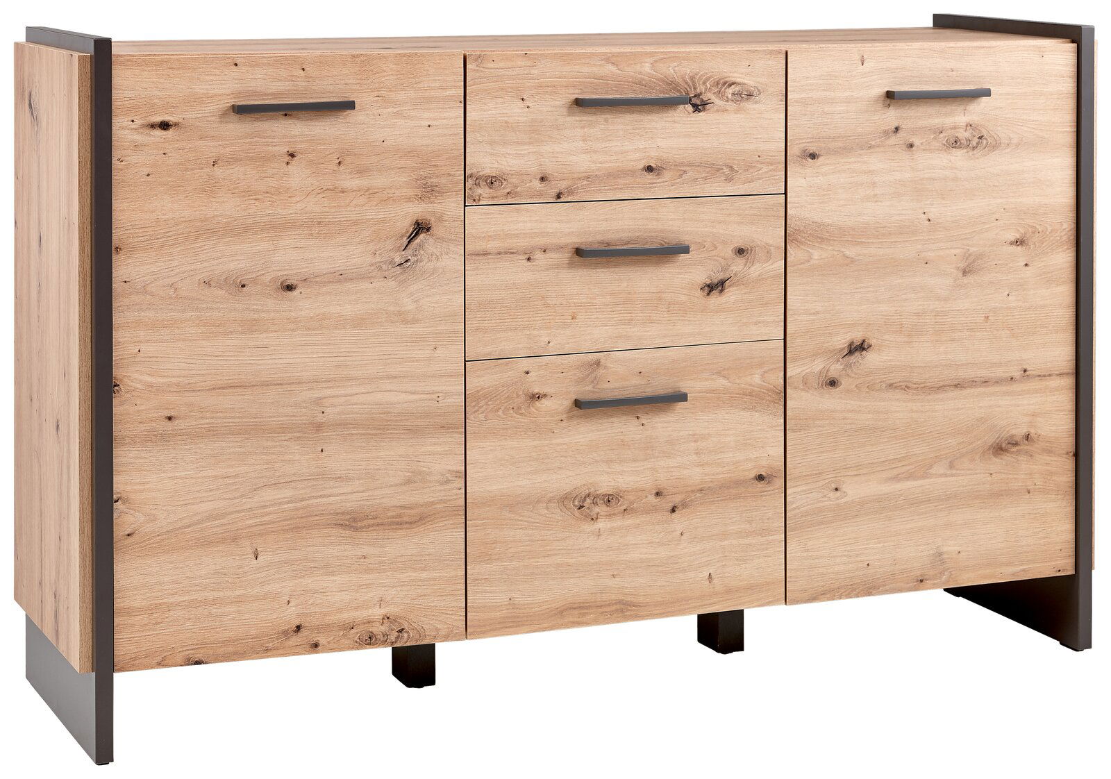 Hom´in Kommode FLASH Kommode aus Holz mit drei Schubladen und zwei Türen, frontale Ansicht