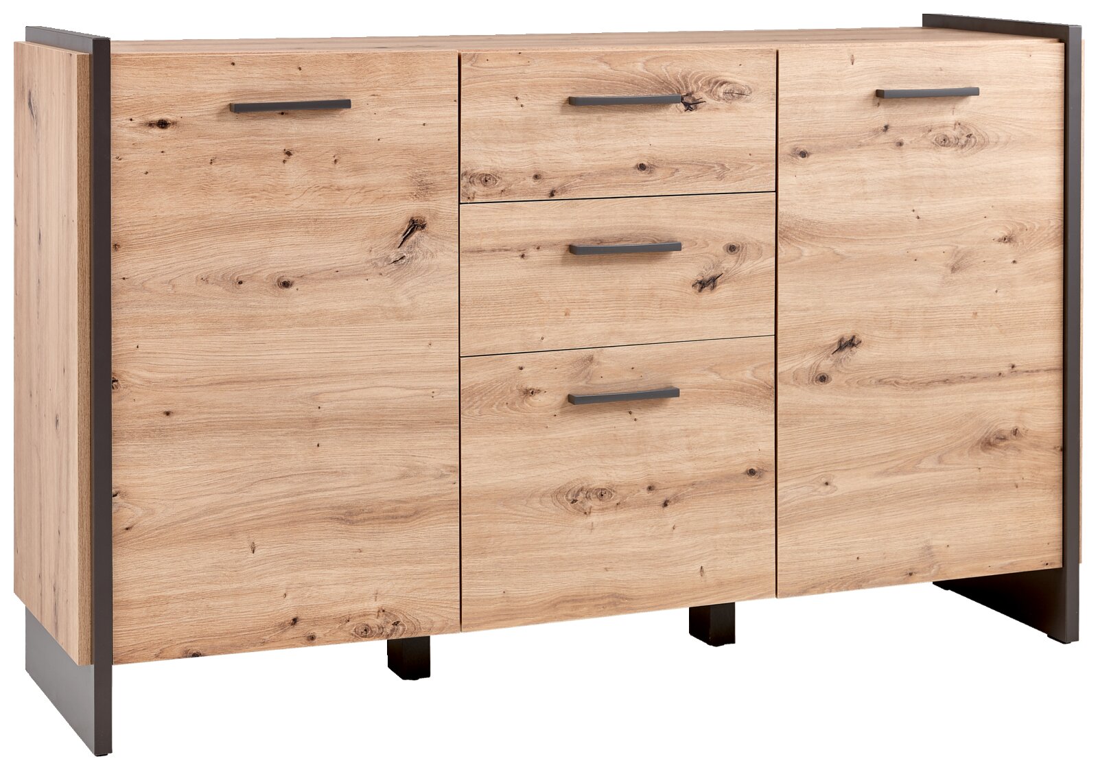 Hom´in Kommode FLASH Kommode aus Holz mit drei Schubladen und zwei Türen, frontale Ansicht