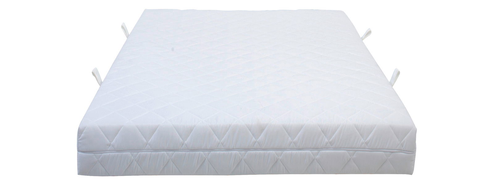 Weiße Bonellfederkernmatratze Sleeptex MARFIK, seitliche Perspektive mit Tragegriffen.