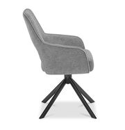 Grauer Armlehnstuhl mit schwarzem Metallgestell, Seitenansicht