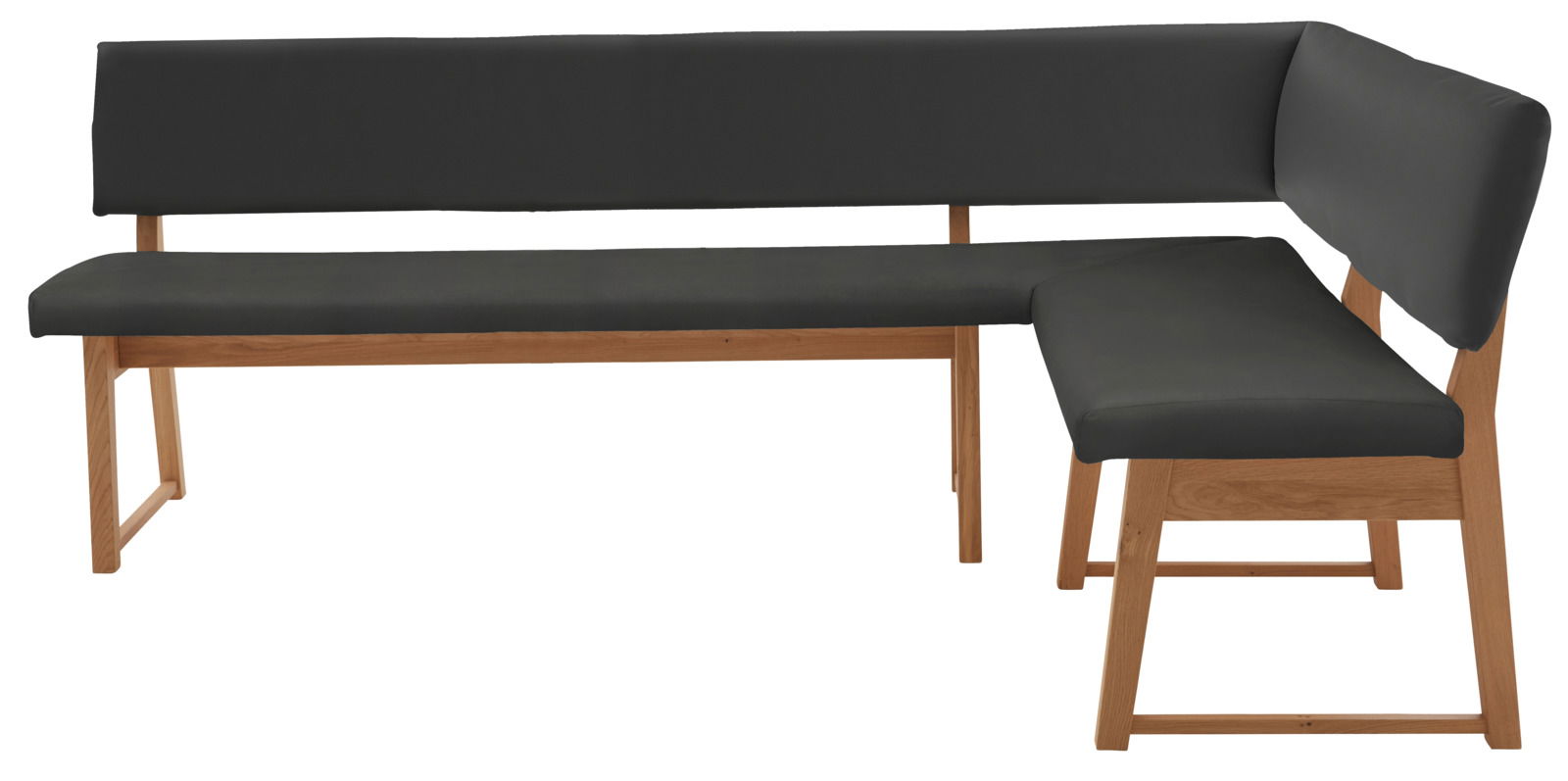 Valnatura Eckbank LARINO Eckbank mit schwarzer Polsterung und Holzgestell, Perspektive von vorne