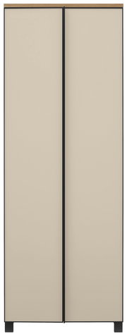 Moderner Garderobenschrank mit zwei Türen in Beige, frontal betrachtet.