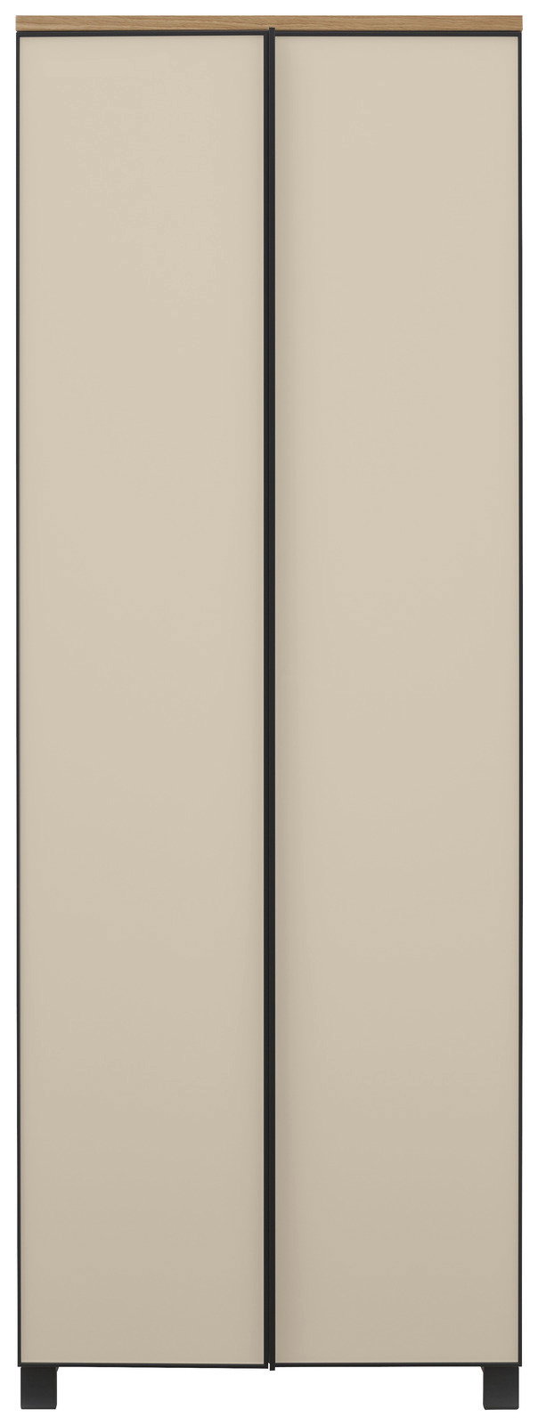 Moderner Garderobenschrank mit zwei Türen in Beige, frontal betrachtet.