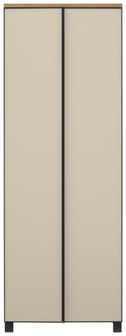 Moderner Garderobenschrank mit zwei Türen in Beige, frontal betrachtet.