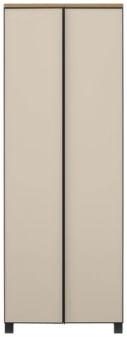 Moderner Garderobenschrank mit zwei Türen in Beige, frontal betrachtet.