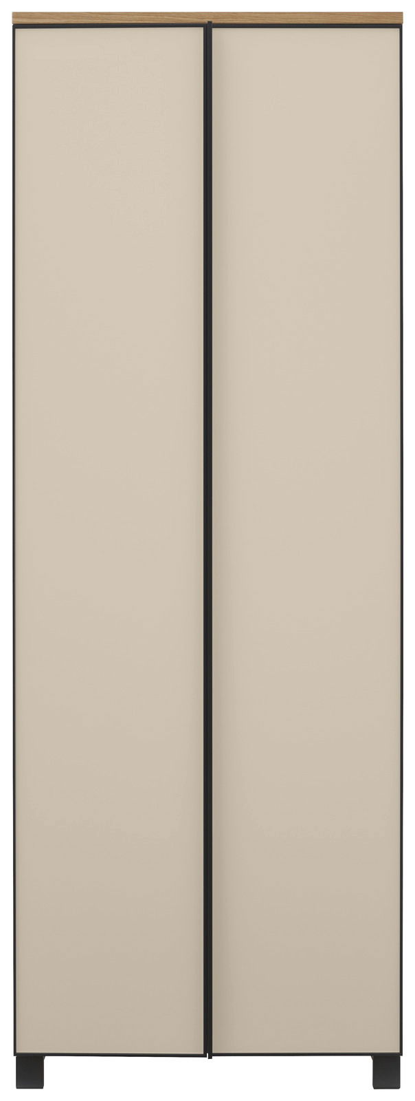 Moderner Garderobenschrank mit zwei Türen in Beige, frontal betrachtet.