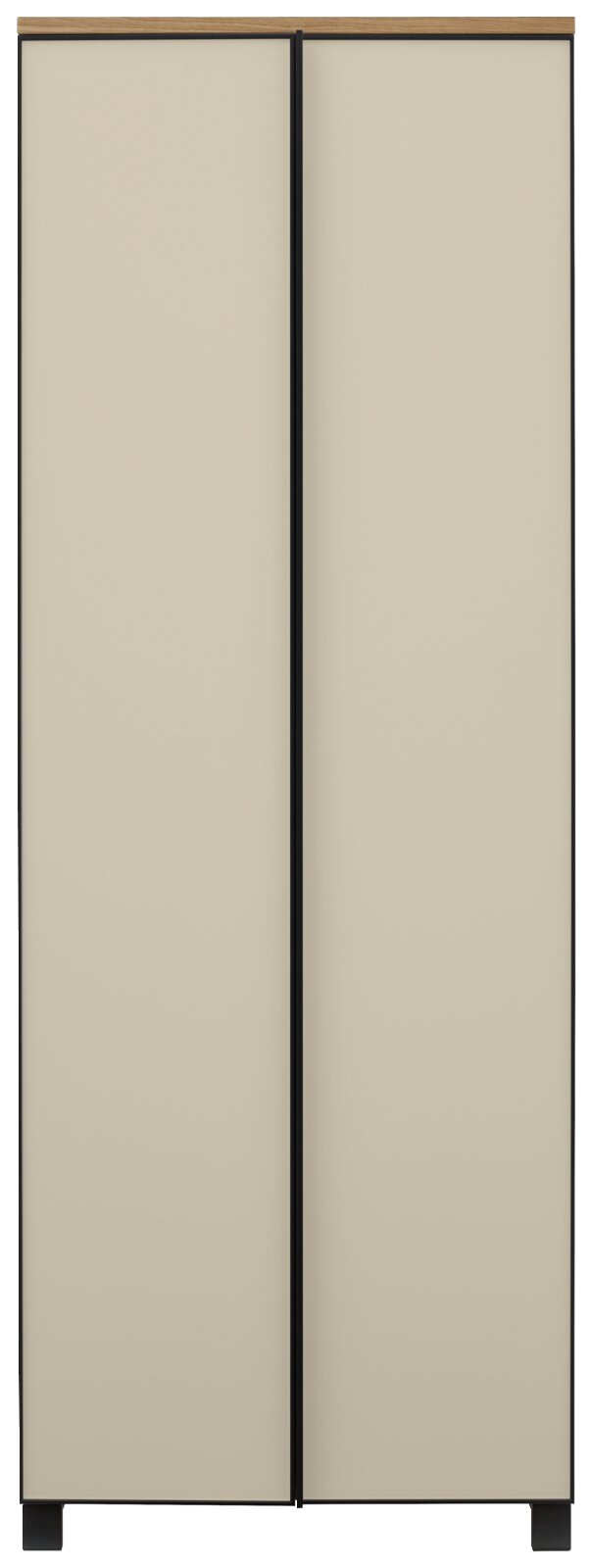 Moderne garderobekast met twee deuren in beige, gezien vanaf de voorkant.