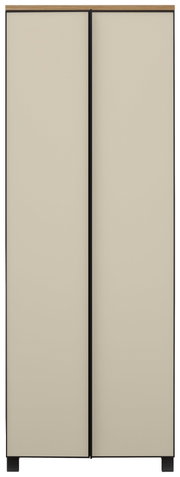 Moderne garderobekast met twee deuren in beige, gezien vanaf de voorkant.