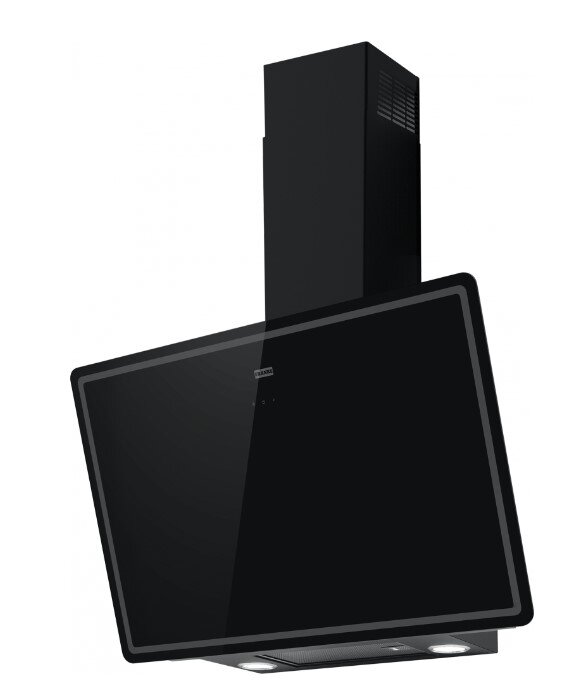 Schwarze Kopffrei-Haube in seitlicher Perspektive mit modernem Design und integrierter Beleuchtung.