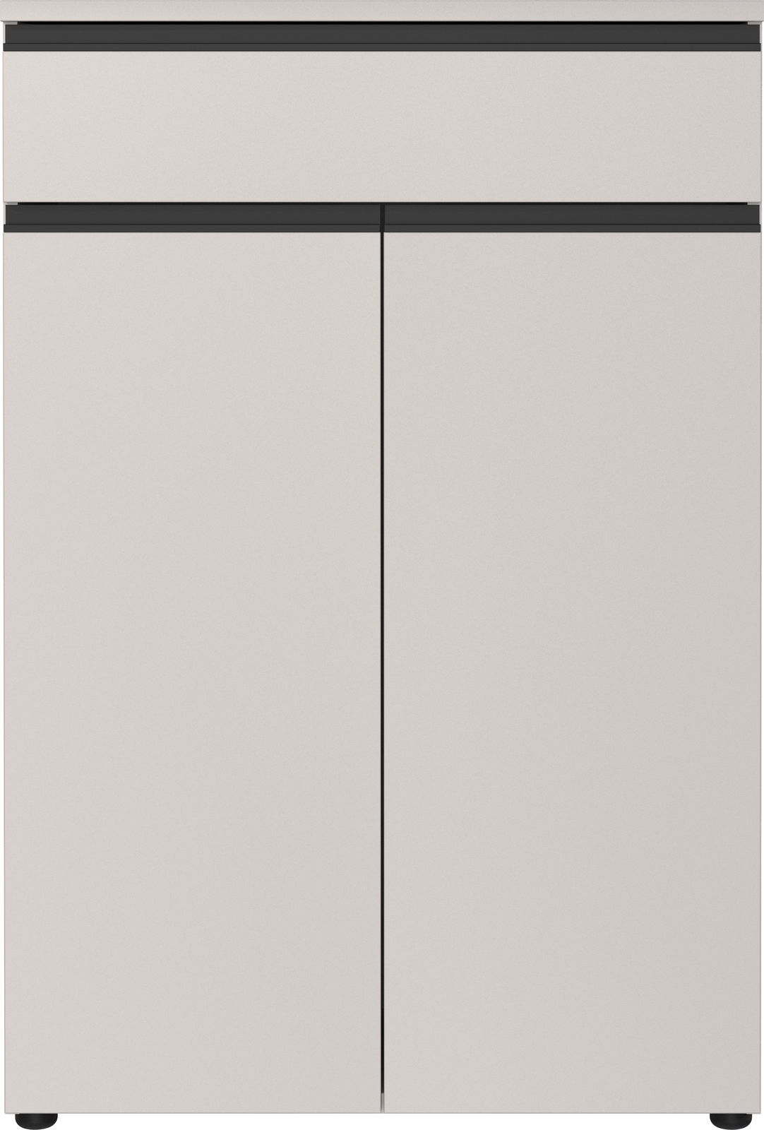 Moderner Aktenschrank in Weiß mit zwei Türen und einer Schublade, Frontalansicht