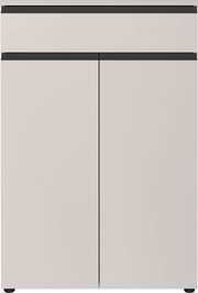 Moderner Aktenschrank in Weiß mit zwei Türen und einer Schublade, Frontalansicht