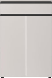 Moderner Aktenschrank in Weiß mit zwei Türen und einer Schublade, Frontalansicht