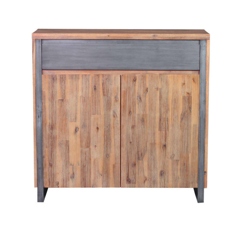 Frontansicht eines Highboards mit Holzoptik und grauen Akzenten