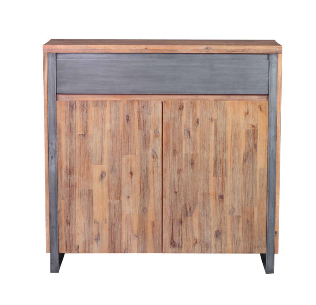 Frontansicht eines Highboards mit Holzoptik und grauen Akzenten