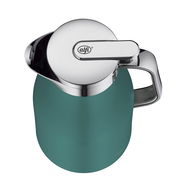 Isolierkanne Skyline in Türkis aus der Vogelperspektive mit glänzendem Chromdeckel und Griff.