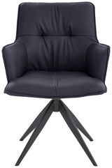 Moderner Design-Schalensessel in schwarzem Leder mit Metallbeinen, Frontalansicht