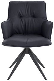 Moderner Design-Schalensessel in schwarzem Leder mit Metallbeinen, Frontalansicht