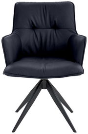 Moderner Design-Schalensessel in schwarzem Leder mit Metallbeinen, Frontalansicht