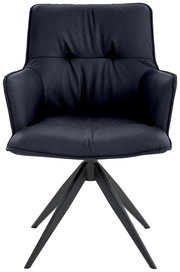 Moderner Design-Schalensessel in schwarzem Leder mit Metallbeinen, Frontalansicht