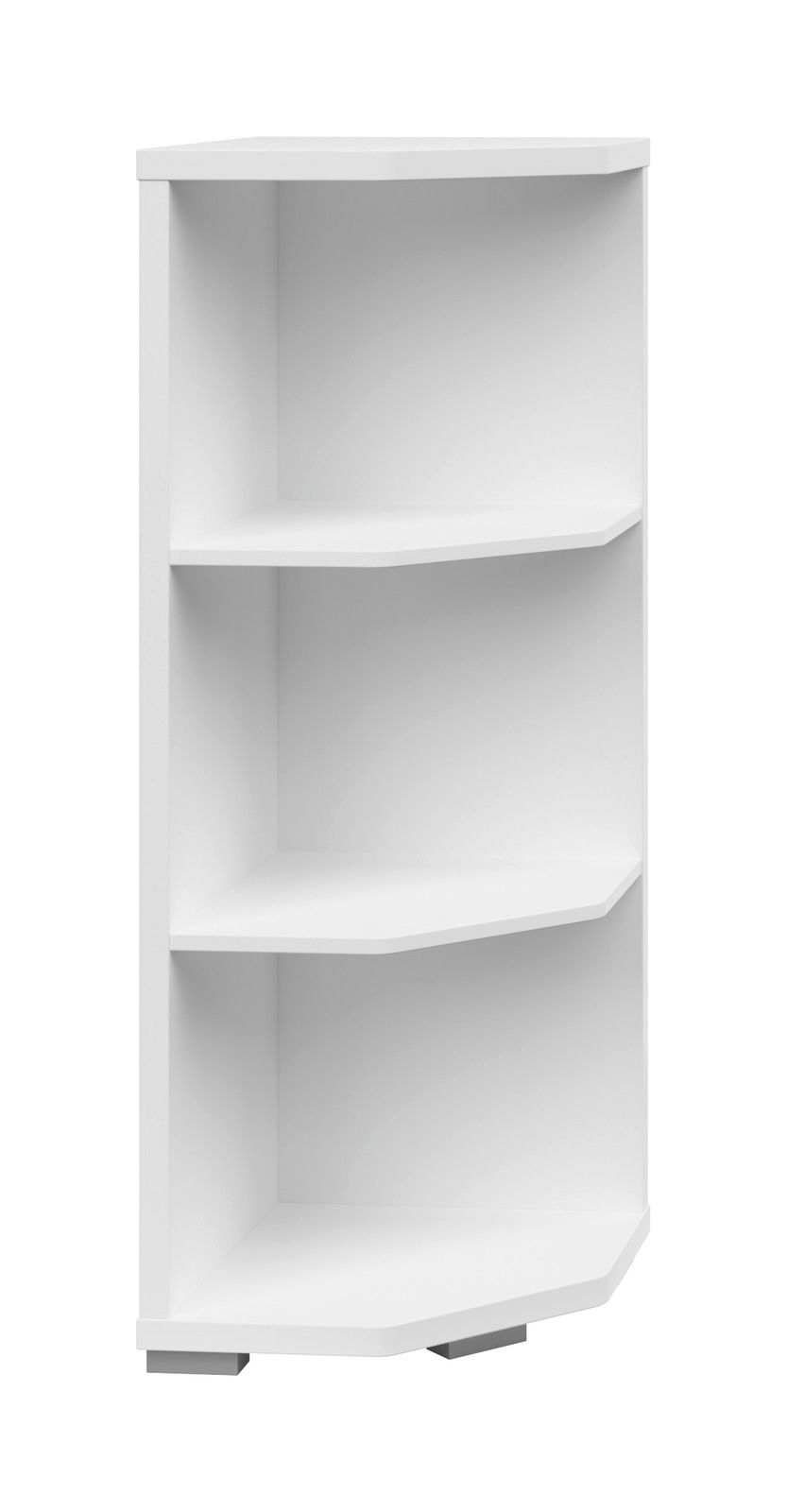 Voleo Eckregal CONNECT Weißes Eckregal mit drei offenen Fächern, frontal betrachtet