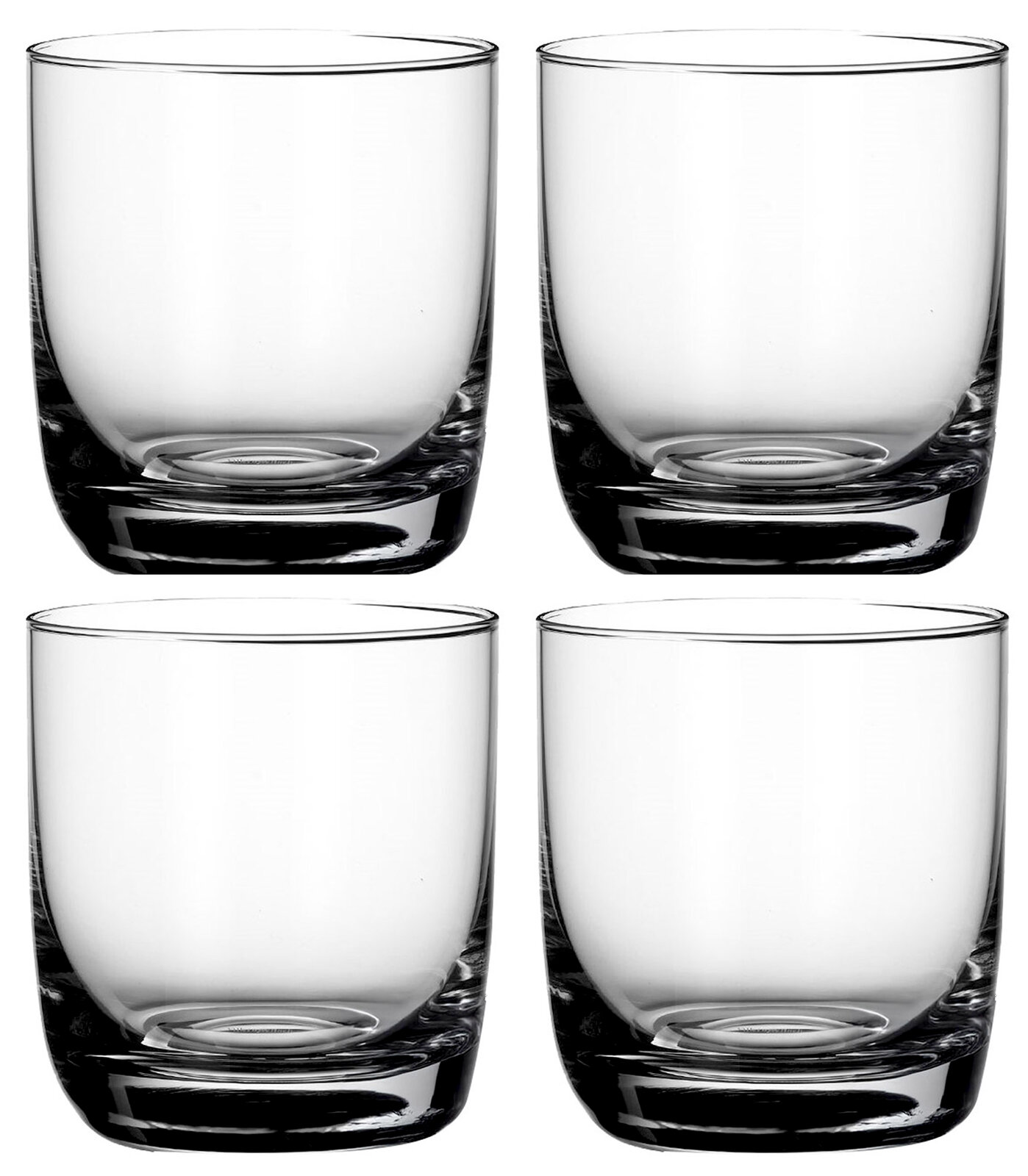 Villeroy & Boch Whiskyglazen, set van 4, LA DAVINA Vier transparente Whiskygläser in einer frontalen Ansicht, ideal für stilvolle Getränkemomente.
