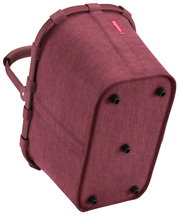 Rote Einkaufstasche mit stabilen Griffen und verstärktem Boden, seitliche Perspektive