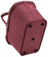 Rote Einkaufstasche mit stabilen Griffen und verstärktem Boden, seitliche Perspektive