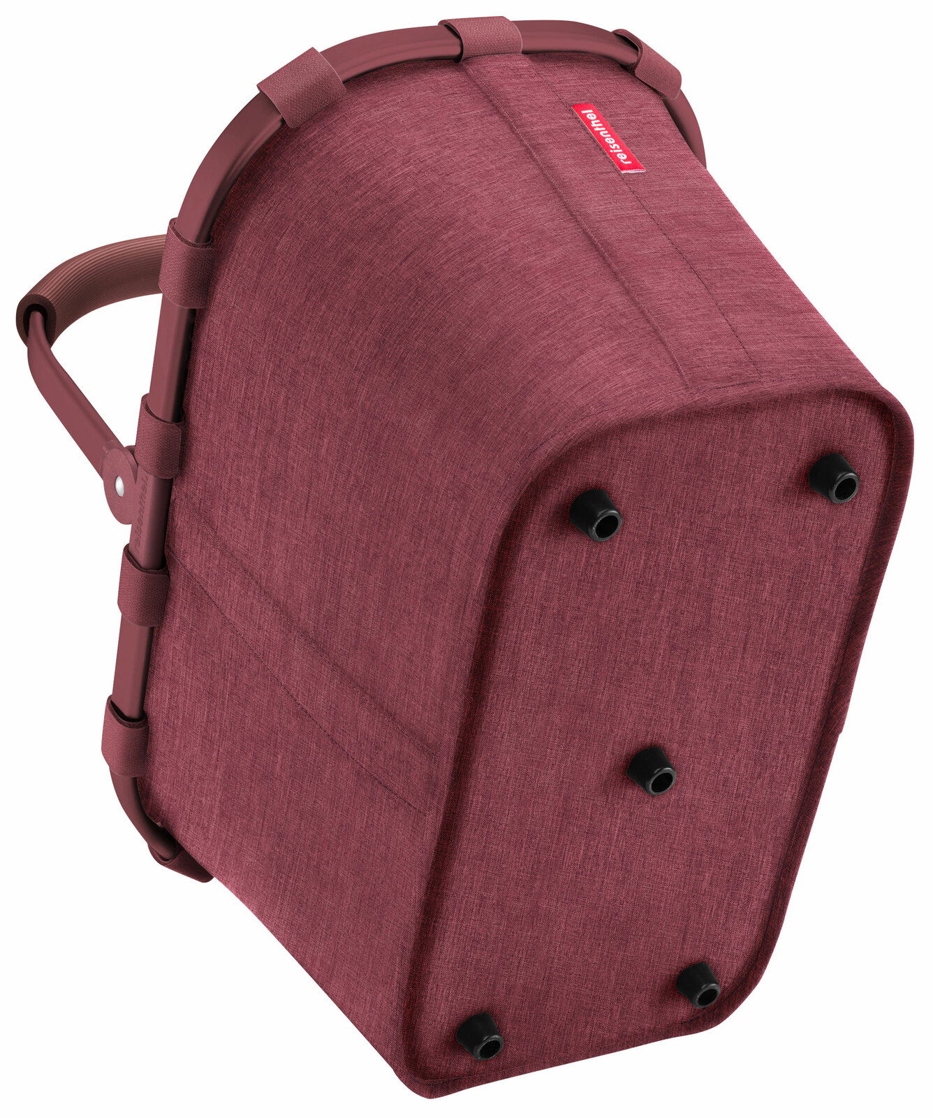 Rote Einkaufstasche mit stabilen Griffen und verstärktem Boden, seitliche Perspektive