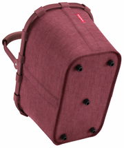 Rote Einkaufstasche mit stabilen Griffen und verstärktem Boden, seitliche Perspektive