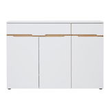 Weiße Kommode mit drei Türen und zwei Schubladen, Frontansicht