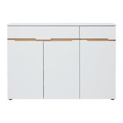 Weiße Kommode mit drei Türen und zwei Schubladen, Frontansicht